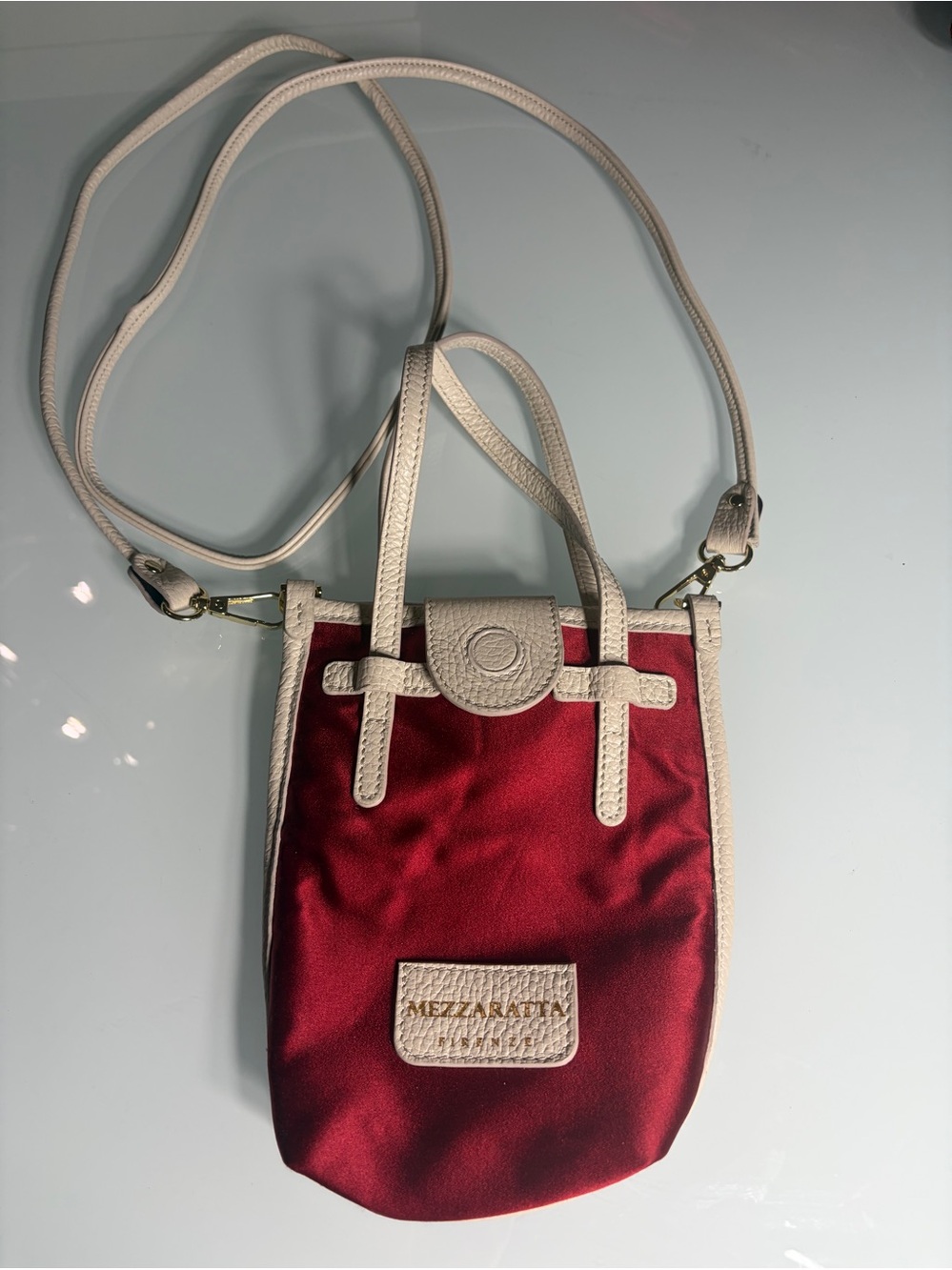 Mezzaratta Firenze Red Nylon & Leather Mini Crossbody Bag / Tote made Italy